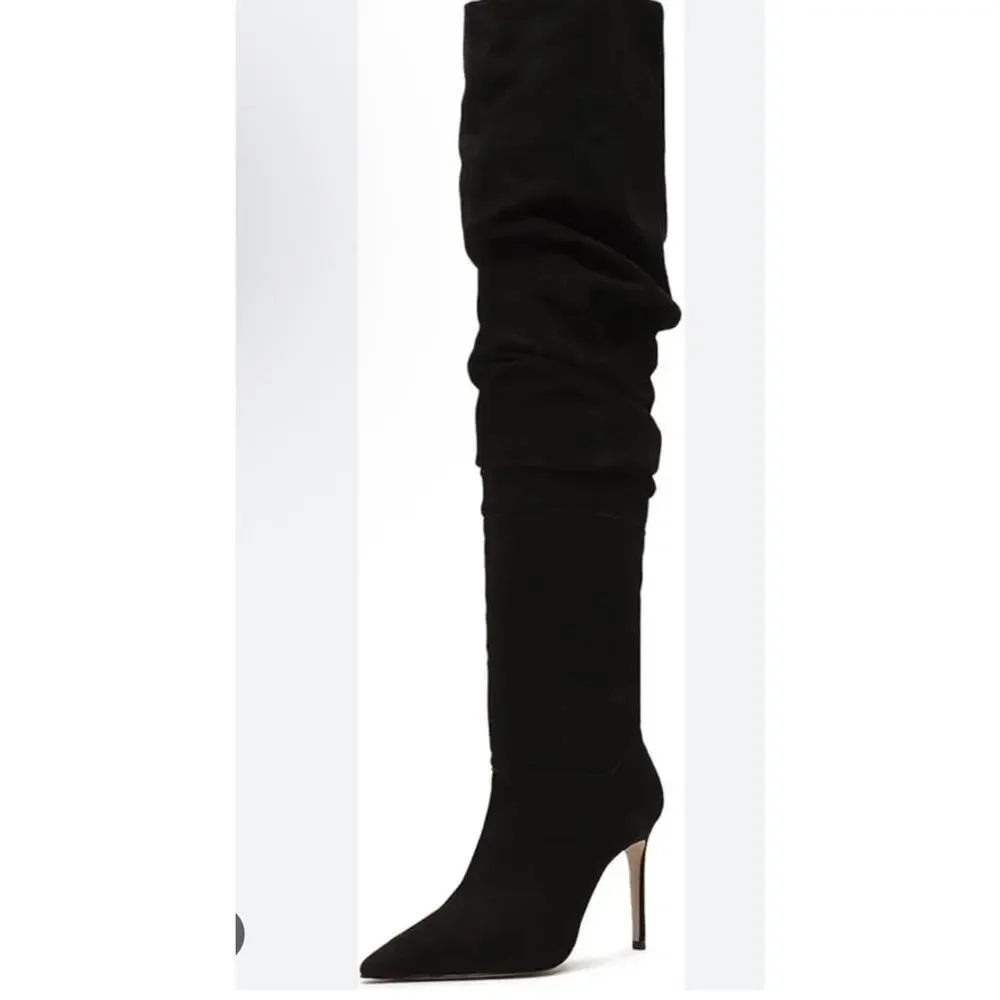 Schutz Ashlee Over The Knee Boots Black Suede Leather 8 NEW $238